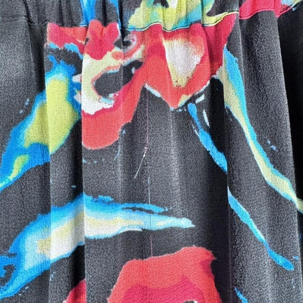 Chico's Silk Skirt Womens 2 Black Floral Lined Sheer Midi‎ Love Holidays Flaws - Picture 9 of 14